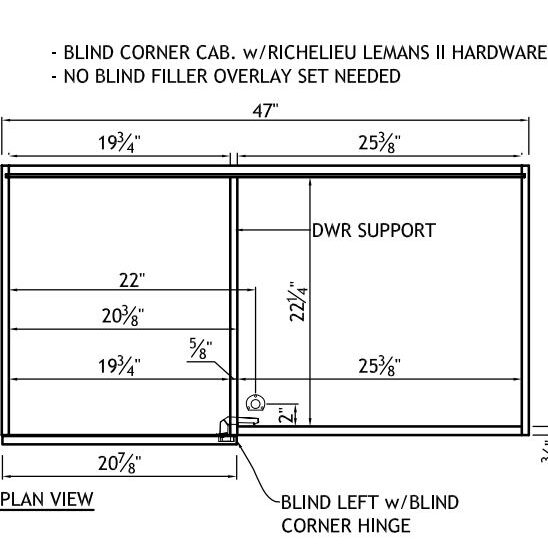 Base Blind Corner Cabinet with Inset Blind and Lemans II Hardware